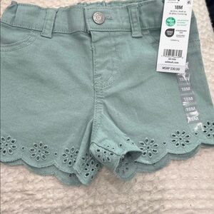 OshKosh B'gosh Green Toddler Eyelet Flower Denim Shorts